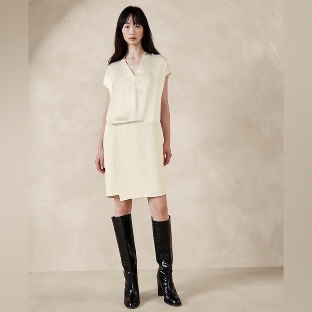 Banana Republic Claudine Satin Mini Dress Ivory Size Large NWT